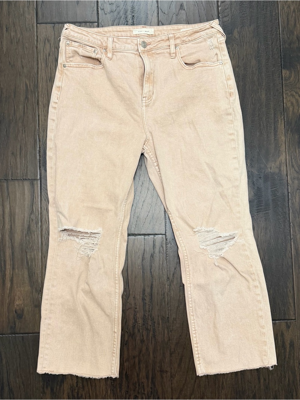 Women’s Ankle Crop Distressed Jeans in Light Pink